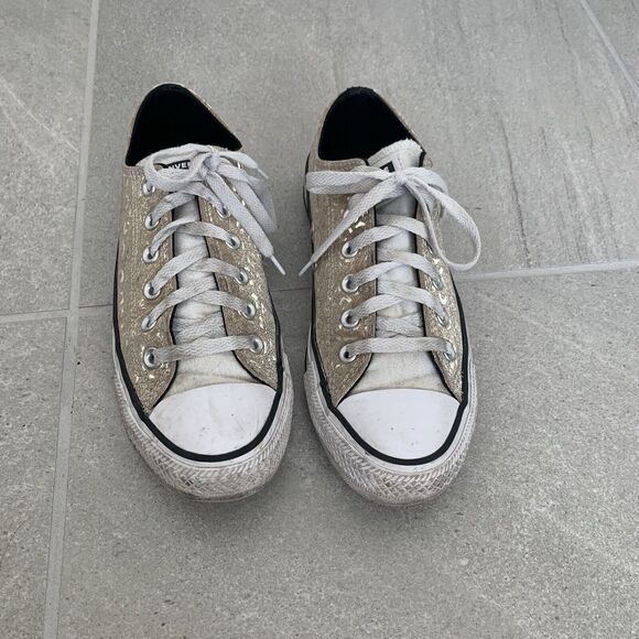 Shimmery Gold Leopard Print Chuck Taylor Converse Low Rise Size 8 - Picture 3 of 7